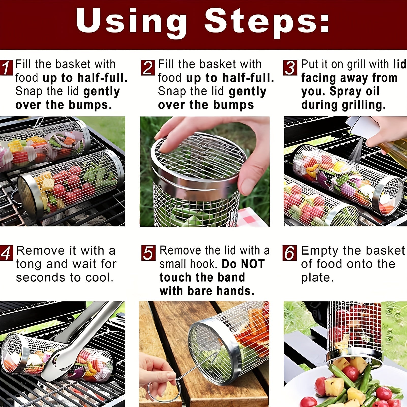 Stainless Steel BBQ Grill Basket with Removable Cover