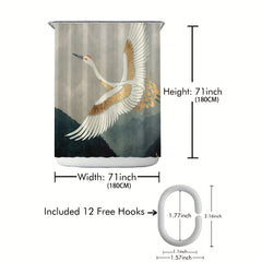 Crane Print Shower Curtain Waterproof Bath Curtain