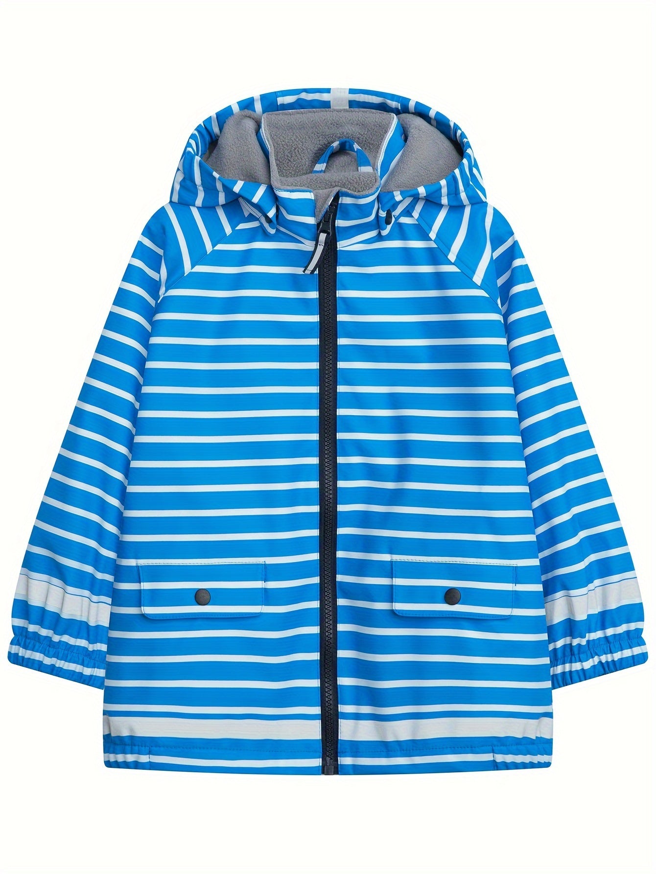 Girl's Striped Waterproof Hooded Jacket Active Zip Up Fleece