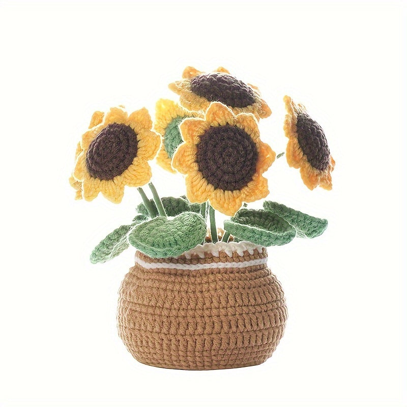 Knitting DIY Wool Flower Potted Ornament Set - English Manual Included