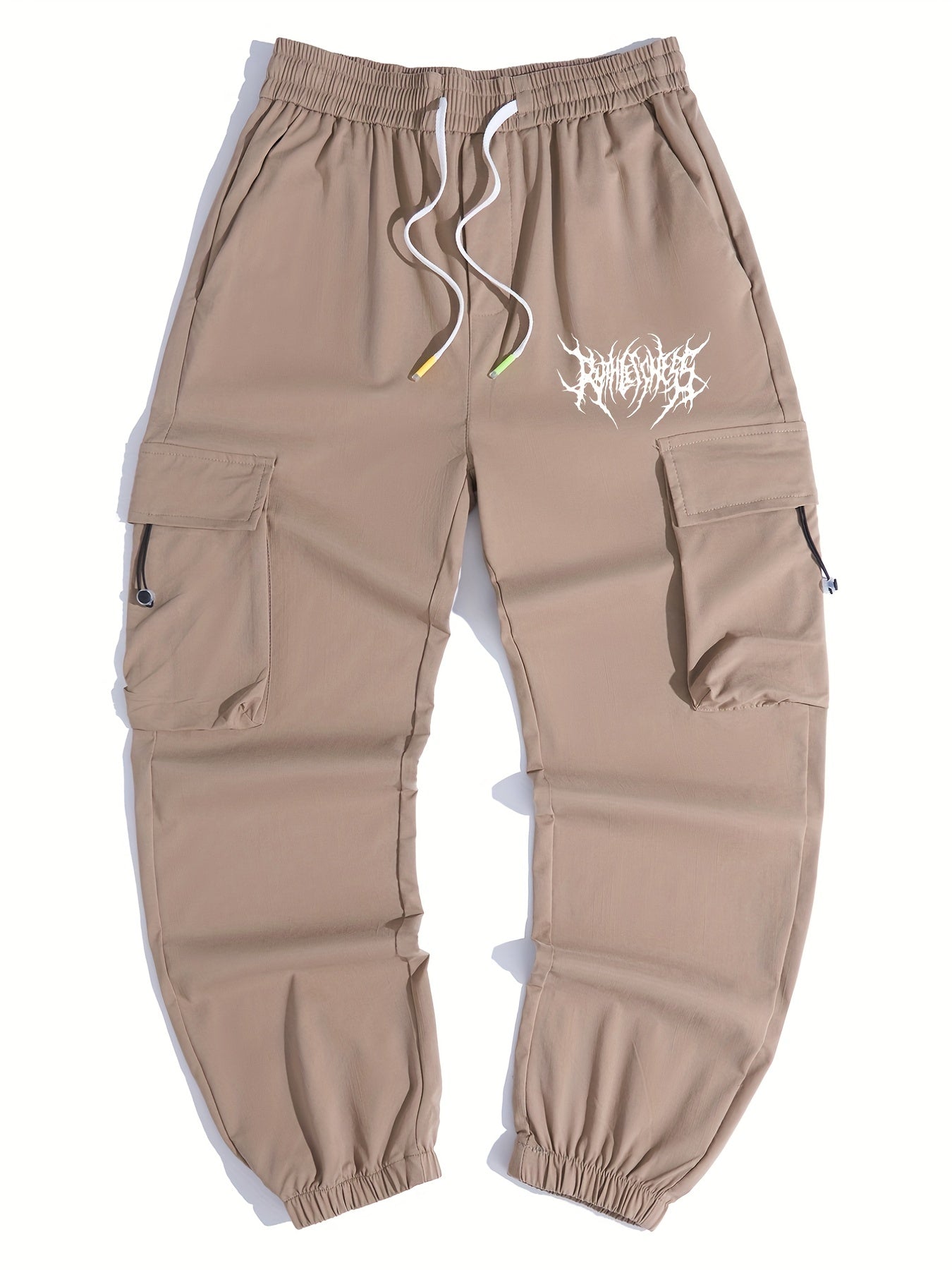 Stylish Letter Print Casual Cotton Mid Stretch Cargo Pants Men s Joggers