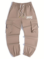Stylish Letter Print Casual Cotton Mid Stretch Cargo Pants Men s Joggers