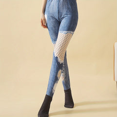 Denim Print High Waist Slim Pantyhose Women's Stockings