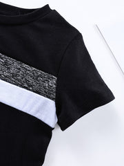 Boy's Block T Shirt & Drawstring Shorts Set for Summer