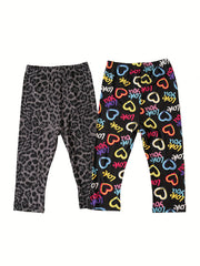 2pcs Girls Leopard Leggings Pants Outside Wear Slim Fit All match