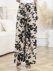 Boho Floral Print Wide Leg Pants with Knot Detail