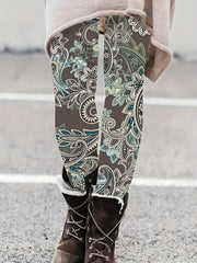 Boho Paisley Floral Print High Rise Plus Size Leggings