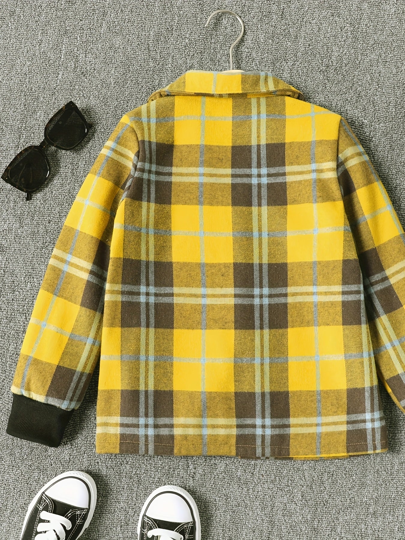 Boys Plaid Long Sleeve Lapel Jacket Casual Button Down