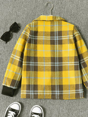 Boys Plaid Long Sleeve Lapel Jacket Casual Button Down