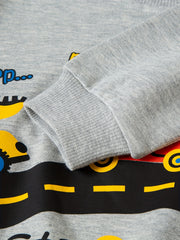 Boys Cartoon Car Print Crewneck Sweatshirt
