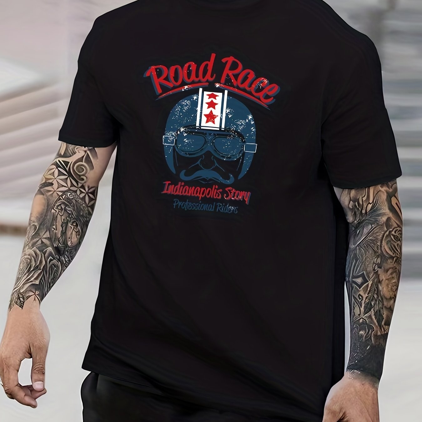 Retro Print Men's Graphic Crew Neck Tee Casual Comfy Tshirt