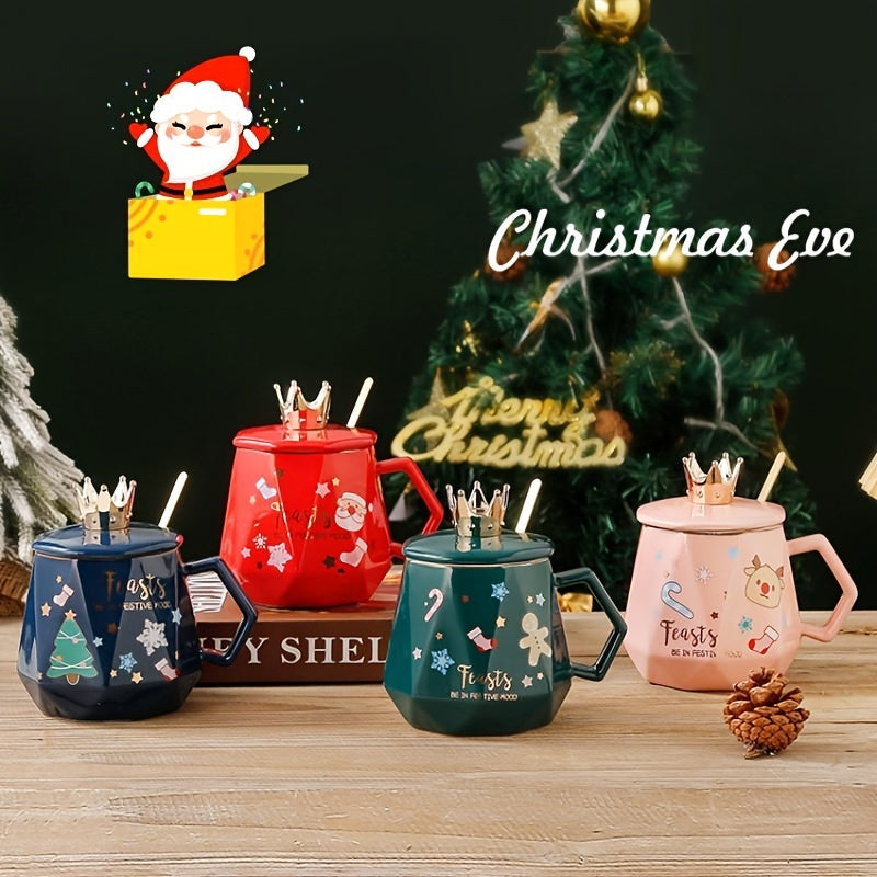 400ml Santa Claus Ceramic Cup with Lid & Spoon - Cartoon Coffee Cup