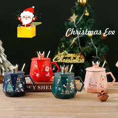 400ml Santa Claus Ceramic Cup with Lid & Spoon - Cartoon Coffee Cup