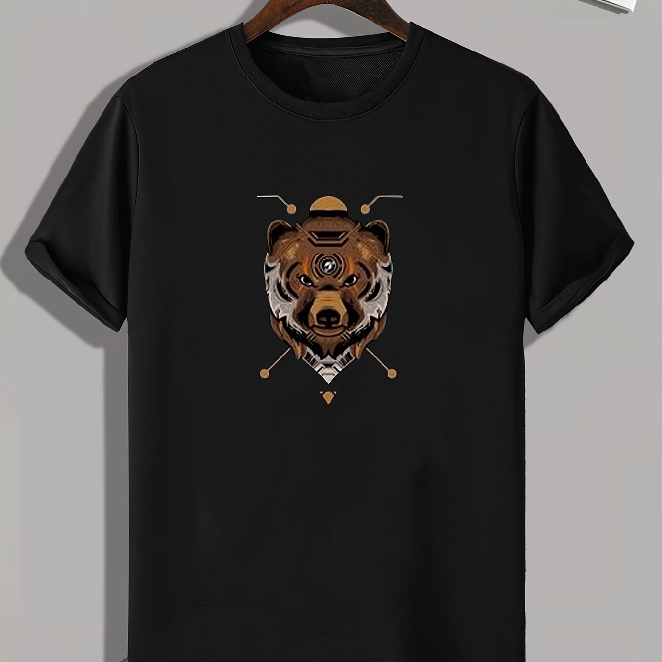 Bear Pattern Print Men's Sports T-shirt Graphic Tee Summer Outdoor Clothes