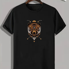 Bear Pattern Print Men's Sports T-shirt Graphic Tee Summer Outdoor Clothes