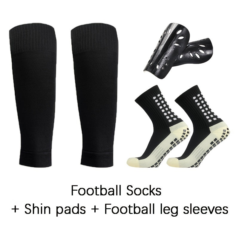 3 Pairs Set Calf Sleeves & Shine Guards & Crew Socks For Football