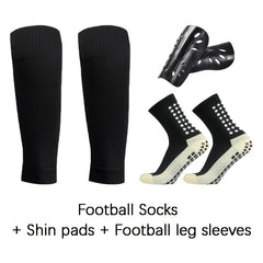 3 Pairs Set Calf Sleeves & Shine Guards & Crew Socks For Football