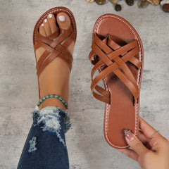 Women's Cross Strap Slide Sandals Casual Flat Beach Shoes