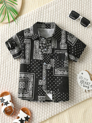 Boys Flower Pattern Shirt Short Sleeves Button Casual Spring Summer Kids Clothes
