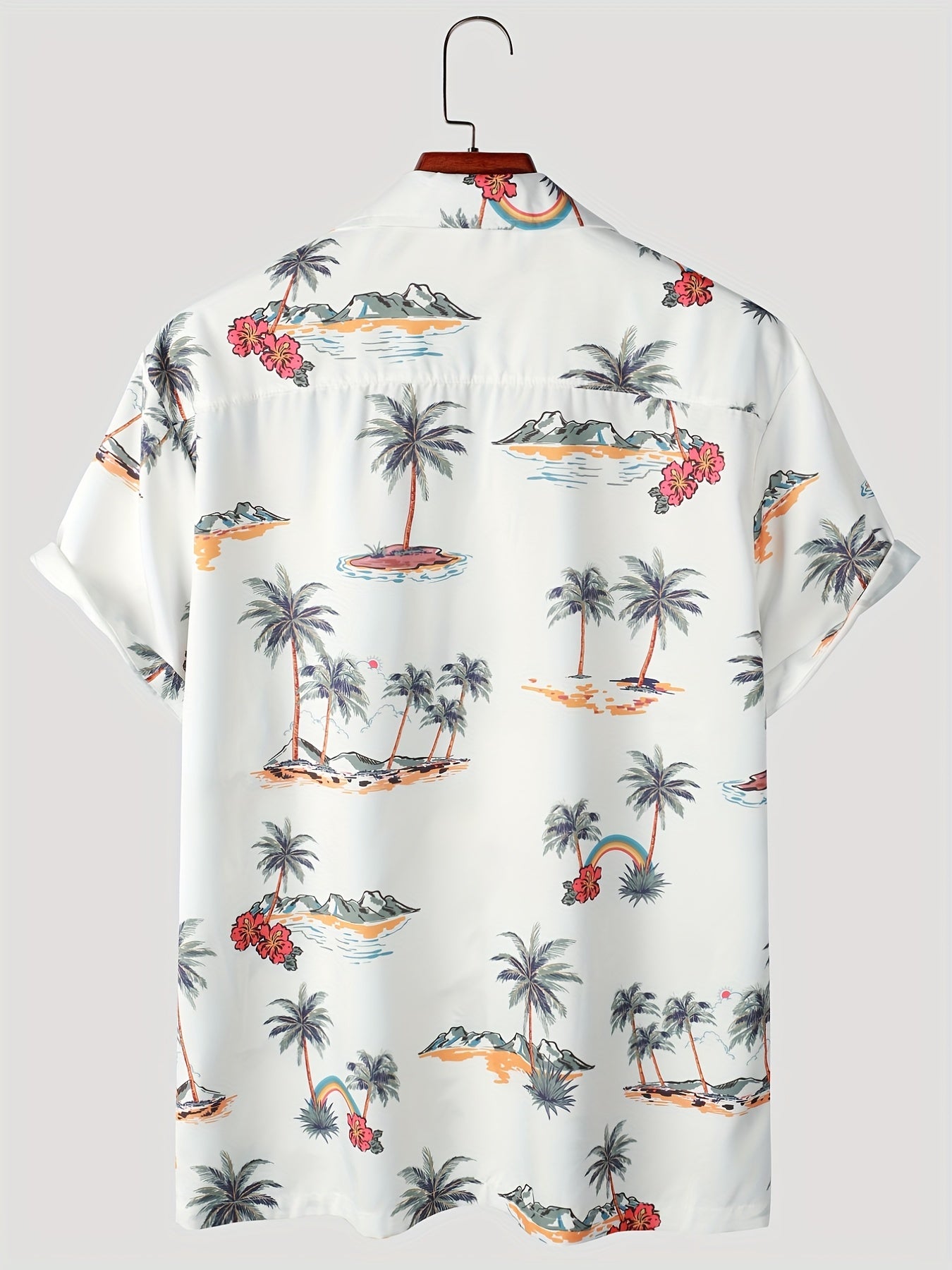 Men's Palm Tree Print Hawaiian Shirt Button Up Short Sleeve