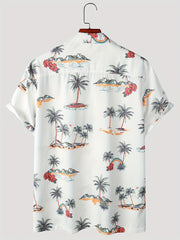 Men's Palm Tree Print Hawaiian Shirt Button Up Short Sleeve