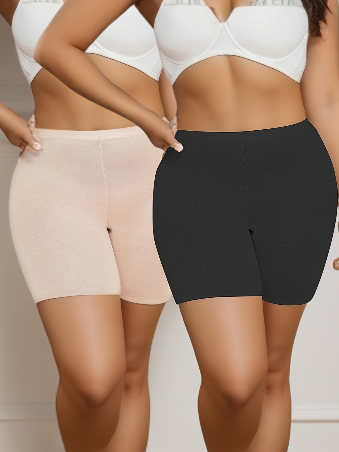 2 Pack Plus Size Seamless Boyshort Briefs Set Women's High Stretch Panties