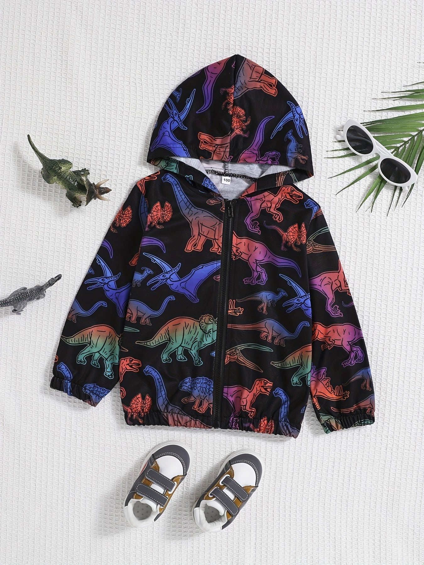 Kid's Cartoon Print Zipper Windbreaker Coat