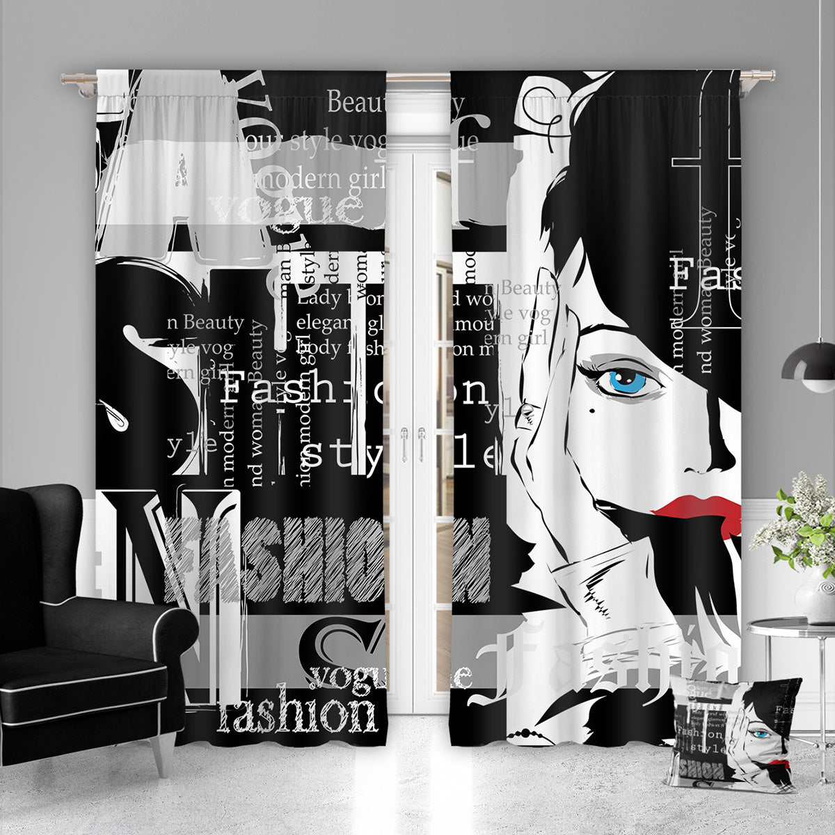 2 Illustrated Woman Curtain Set