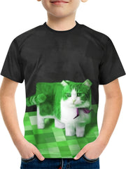 Square Cat 3D Print Boy's Short Sleeve T shirt Breathable Loose Fitting