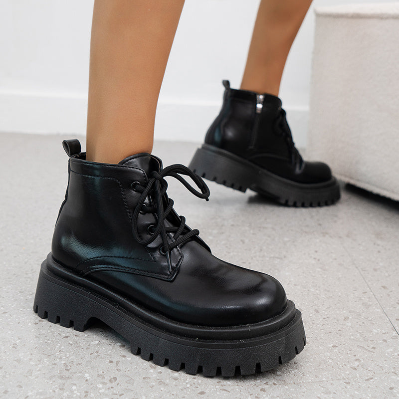 Women's Block Heeled Platform Combat Boots Side Zipper Fashion Boots