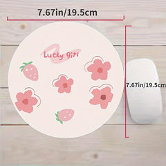 Floral Letter Print Round Non-slip Mouse Pad for Office Home Computer Gaming