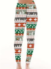Women's Plus Christmas Leggings - Christmas Tree & Santa Print