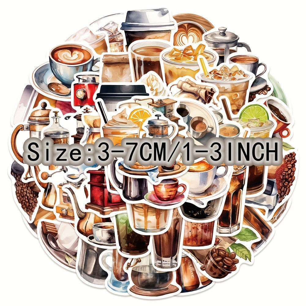 50pcs Coffee Lover Graffiti Stickers for Laptop Helmet Desktop