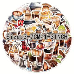 50pcs Coffee Lover Graffiti Stickers for Laptop Helmet Desktop