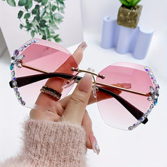 Ombre Lens Sunglasses Rhinestone Decor Glasses UV Blocking