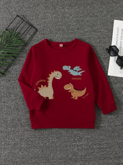 Dinosaur Print Boys Sweatshirt Long Sleeve Crew Neck Tops Kids Clothing