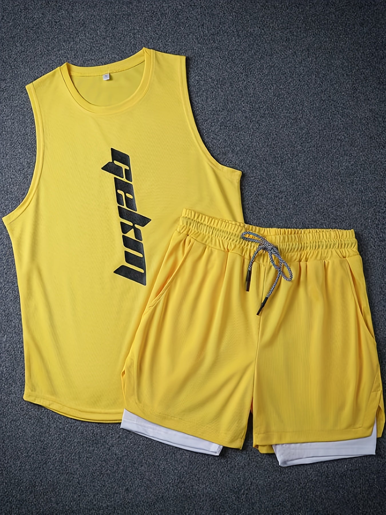 Men's Letter Print Tank Top & Drawstring Shorts Set