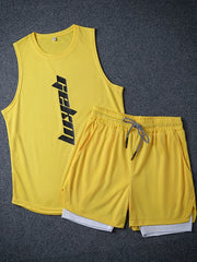 Men's Letter Print Tank Top & Drawstring Shorts Set