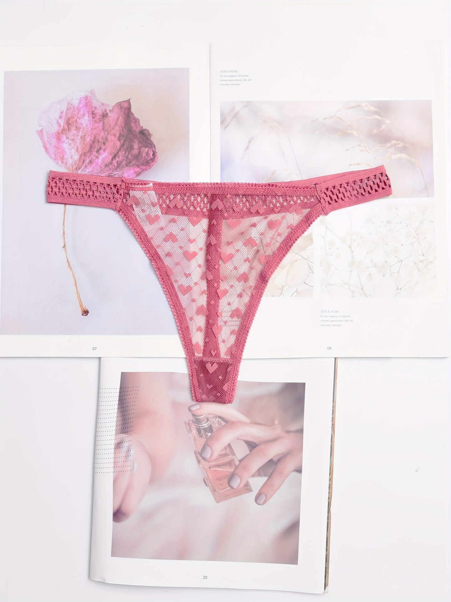6pcs Heart Print Mesh Thongs Women's Lingerie & Underwear