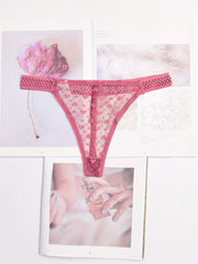 6pcs Heart Print Mesh Thongs Women's Lingerie & Underwear