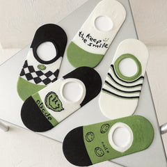5pairs Happy Face Striped Kids Non-slip Ankle Socks
