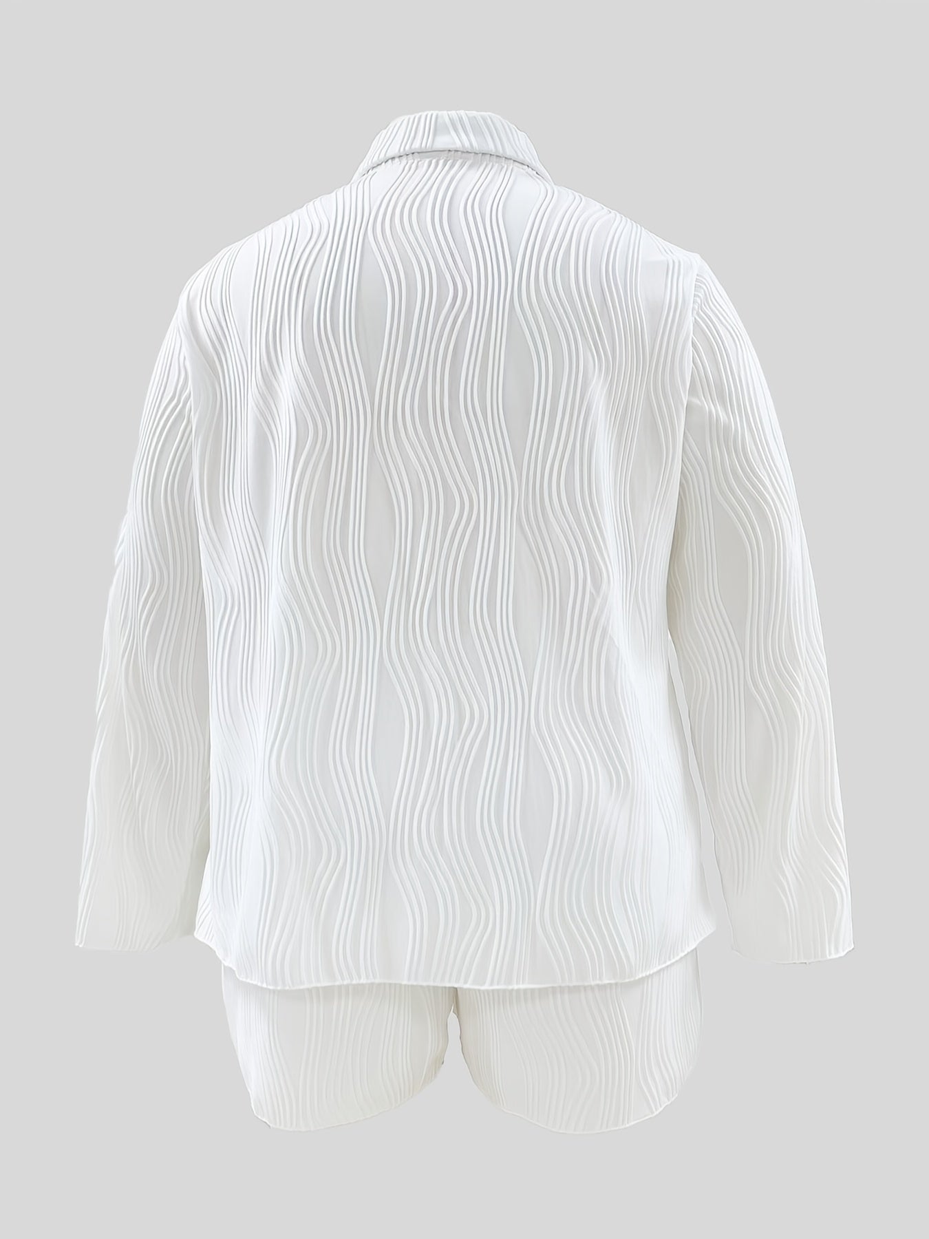 Wave Textured Long Sleeve Shirt & Shorts Outfit Set