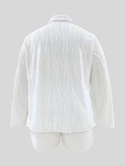 Wave Textured Long Sleeve Shirt & Shorts Outfit Set
