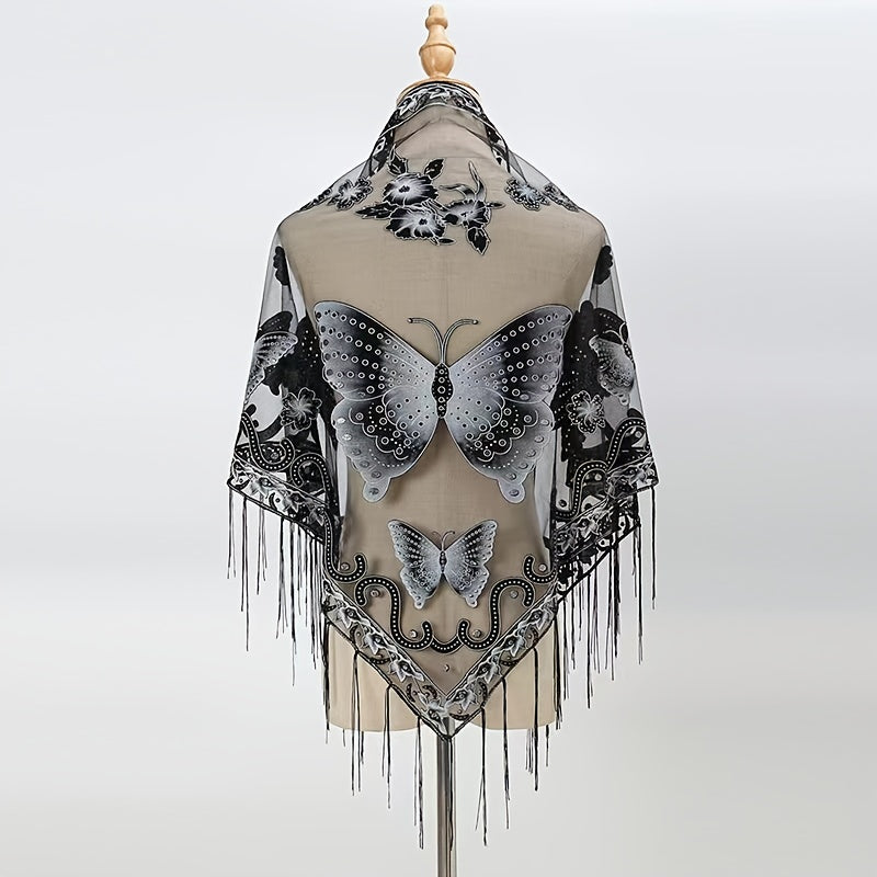 Butterfly Lace Triangle Fringe Trim Scarf Shawl Wrap