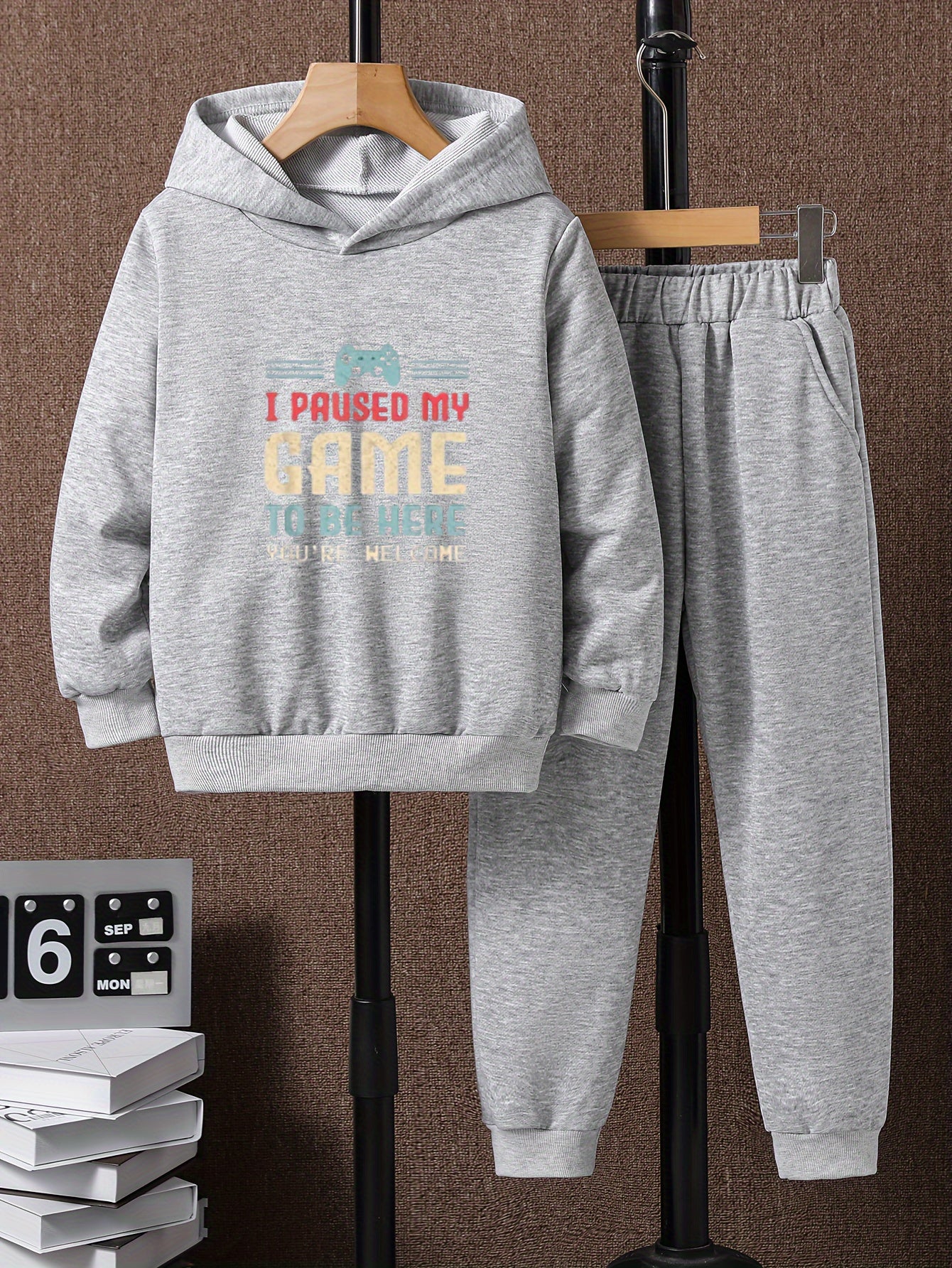Boys Casual Long Sleeve Hooded Sweatshirt & Sweatpants Set