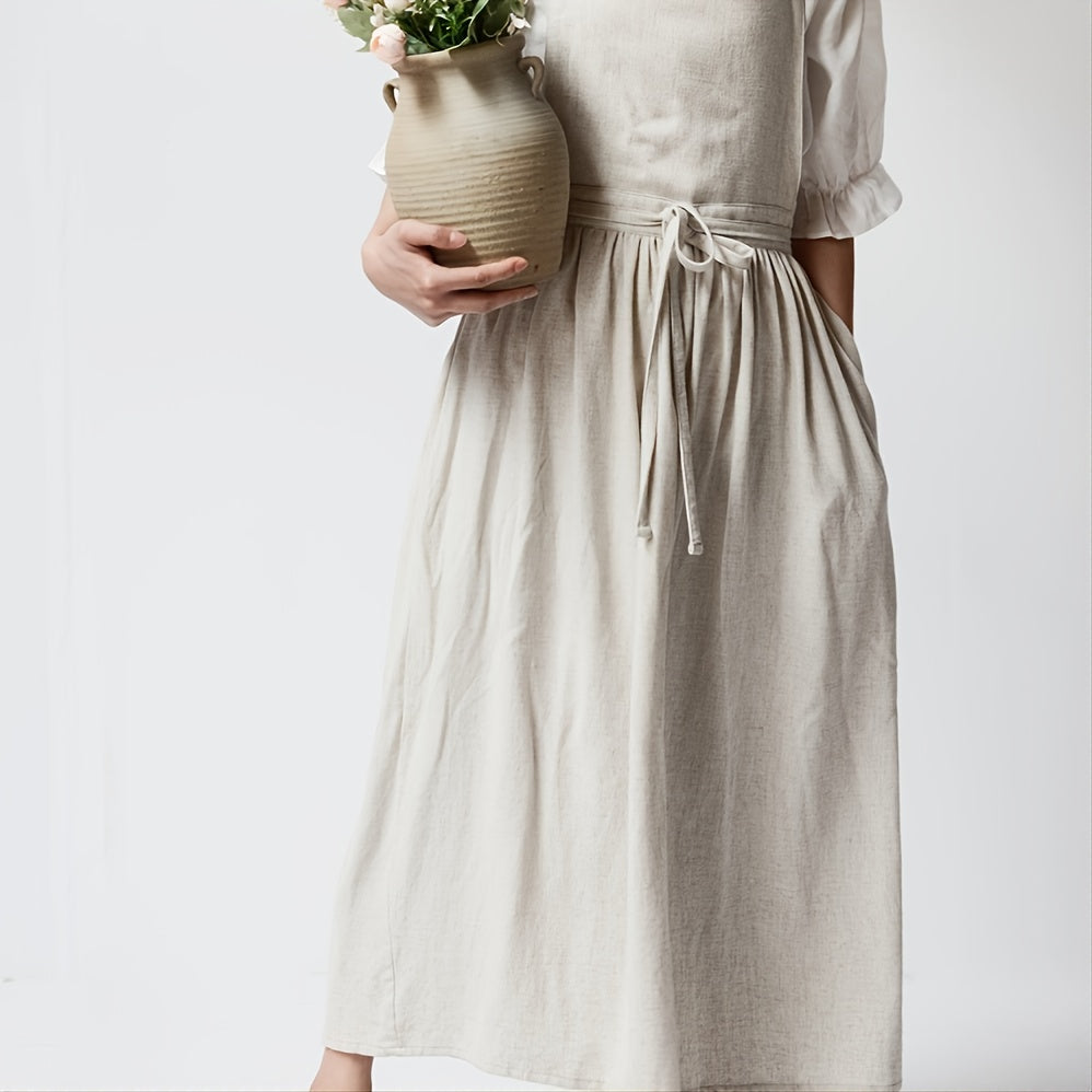 Waterproof Linen Apron with Pocket for Kitchen and Flower Shop