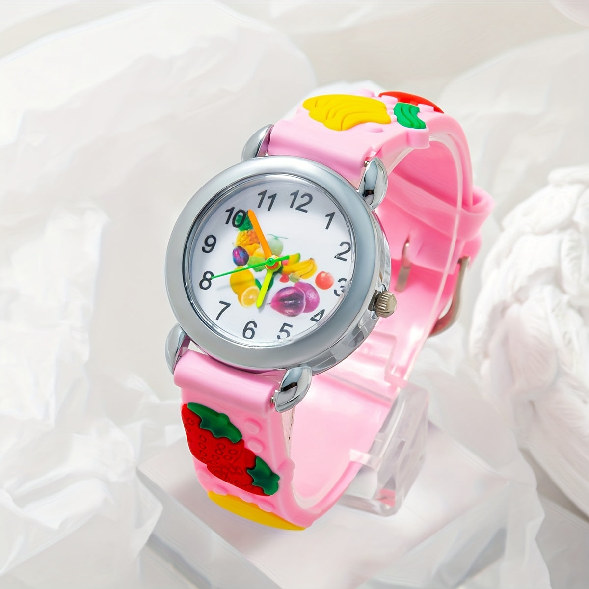 Silicone Fruit Decor Round Quartz Watch Girls Accessories