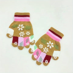 Kids Snowflake Print Winter Knitted Magic Gloves Age 4-8