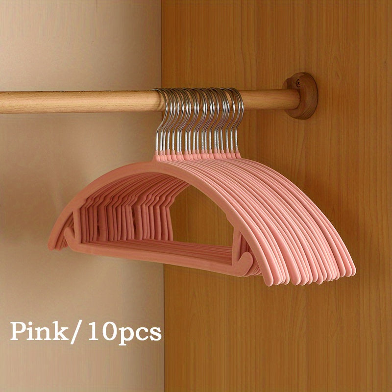 10pcs Velvet Flocking Hanger Non-slip Plastic Clothes Hanger