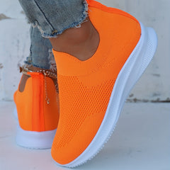 Women's Breathable Mesh Slip On Sneakers Lightweight Orange Sock Shoes